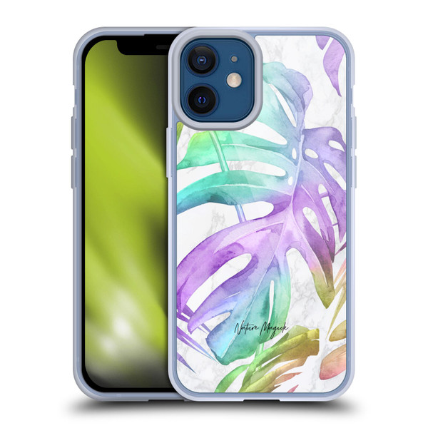 Nature Magick Tropical Palm Leaves On Marble Rainbow Leaf Soft Gel Case for Apple iPhone 12 Mini