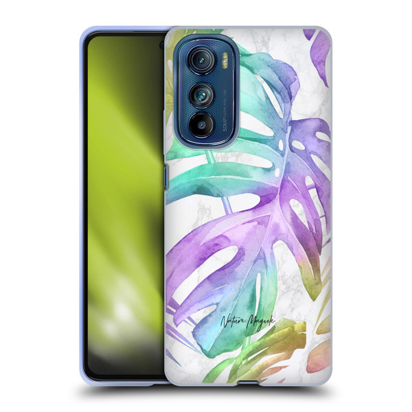 Nature Magick Tropical Palm Leaves On Marble Rainbow Leaf Soft Gel Case for Motorola Edge 30