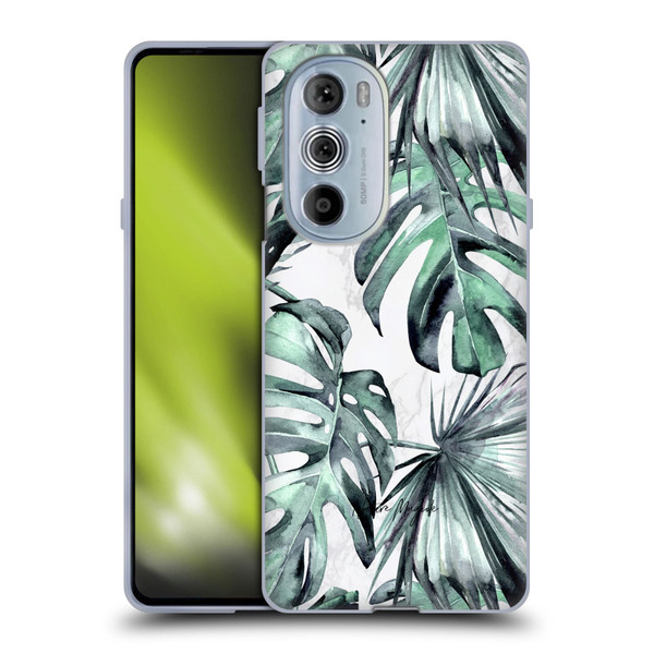 Nature Magick Tropical Palm Leaves On Marble Turquoise Green Island Soft Gel Case for Motorola Edge X30