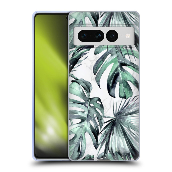 Nature Magick Tropical Palm Leaves On Marble Turquoise Green Island Soft Gel Case for Google Pixel 7 Pro