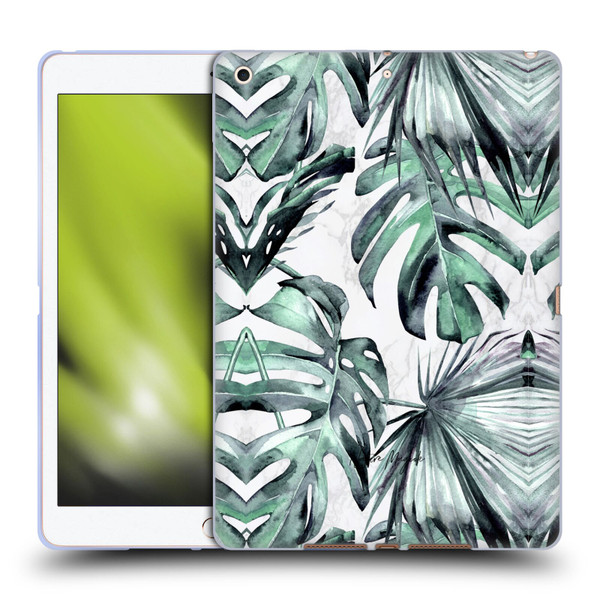 Nature Magick Tropical Palm Leaves On Marble Turquoise Green Island Soft Gel Case for Apple iPad 10.2 2019/2020/2021