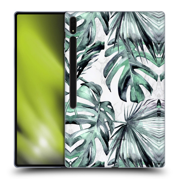 Nature Magick Tropical Palm Leaves On Marble Turquoise Green Island Soft Gel Case for Samsung Galaxy Tab S8 Ultra