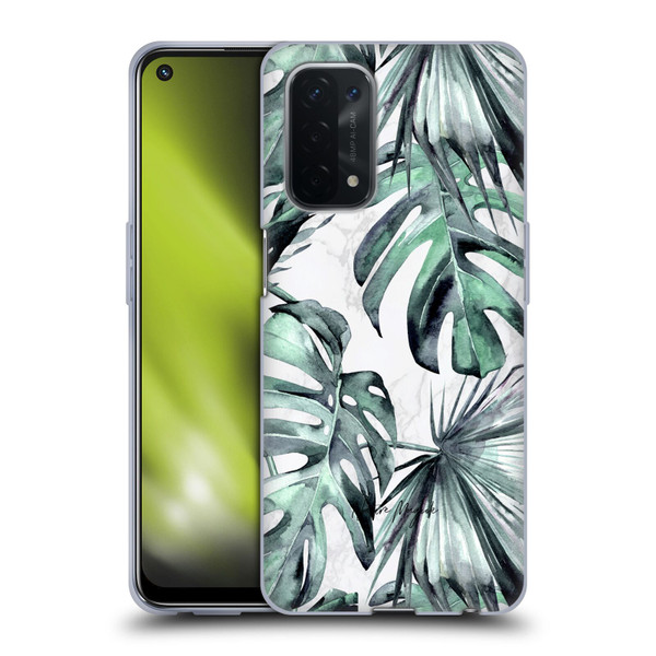Nature Magick Tropical Palm Leaves On Marble Turquoise Green Island Soft Gel Case for OPPO A54 5G