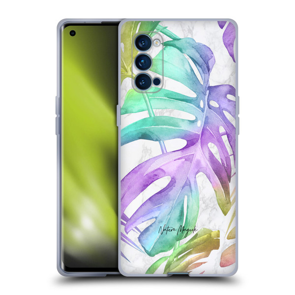 Nature Magick Tropical Palm Leaves On Marble Rainbow Leaf Soft Gel Case for OPPO Reno 4 Pro 5G