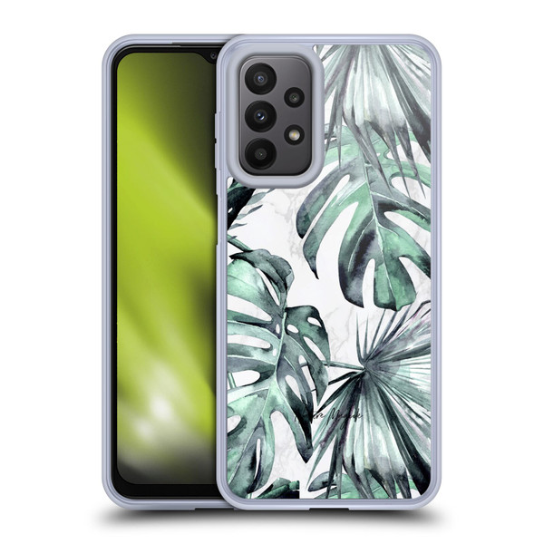 Nature Magick Tropical Palm Leaves On Marble Turquoise Green Island Soft Gel Case for Samsung Galaxy A23 / 5G (2022)