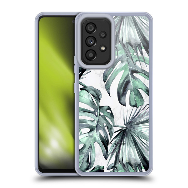Nature Magick Tropical Palm Leaves On Marble Turquoise Green Island Soft Gel Case for Samsung Galaxy A53 5G (2022)
