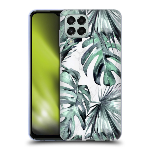 Nature Magick Tropical Palm Leaves On Marble Turquoise Green Island Soft Gel Case for Samsung Galaxy M33 (2022)