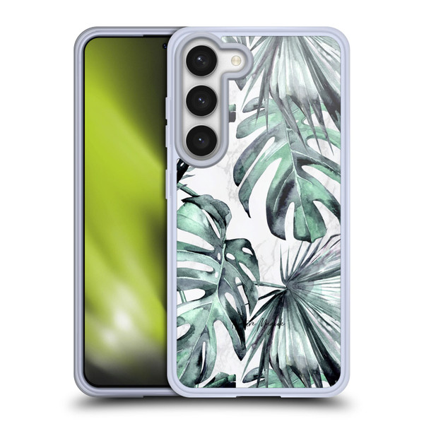 Nature Magick Tropical Palm Leaves On Marble Turquoise Green Island Soft Gel Case for Samsung Galaxy S23 5G