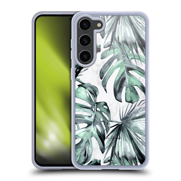 Nature Magick Tropical Palm Leaves On Marble Turquoise Green Island Soft Gel Case for Samsung Galaxy S23+ 5G