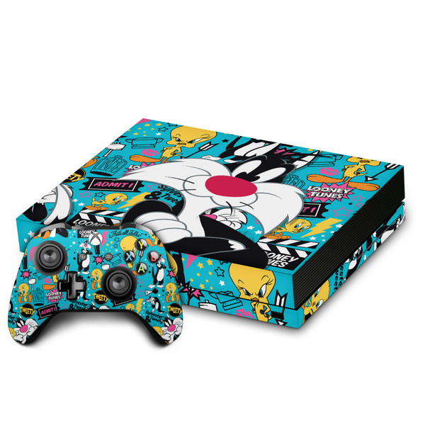 Looney Tunes Graphics and Characters Sylvester The Cat Vinyl Sticker Skin Decal Cover for Microsoft Xbox One X Bundle