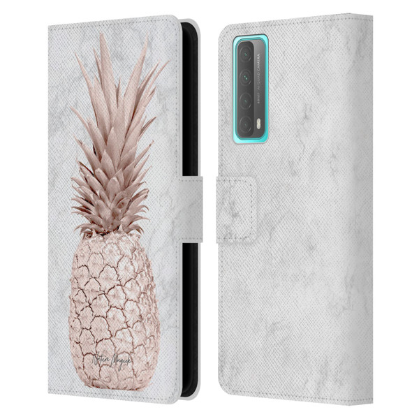 Nature Magick Rose Gold Pineapple On Marble Rose Gold Leather Book Wallet Case Cover For Huawei P Smart (2021)