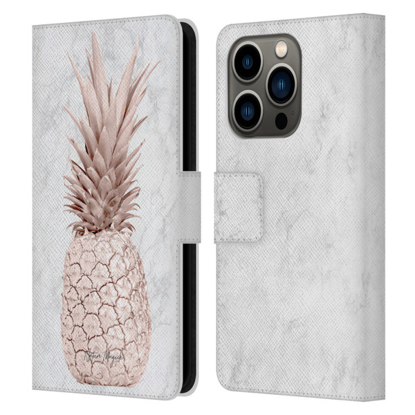 Nature Magick Rose Gold Pineapple On Marble Rose Gold Leather Book Wallet Case Cover For Apple iPhone 14 Pro