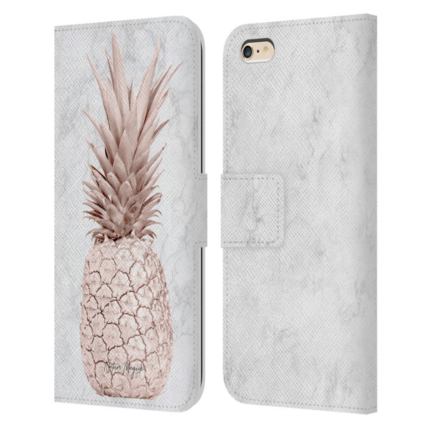 Nature Magick Rose Gold Pineapple On Marble Rose Gold Leather Book Wallet Case Cover For Apple iPhone 6 Plus / iPhone 6s Plus