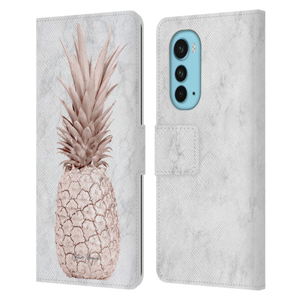 Nature Magick Rose Gold Pineapple On Marble Rose Gold Leather Book Wallet Case Cover For Motorola Edge (2022)