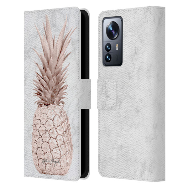 Nature Magick Rose Gold Pineapple On Marble Rose Gold Leather Book Wallet Case Cover For Xiaomi 12 Pro