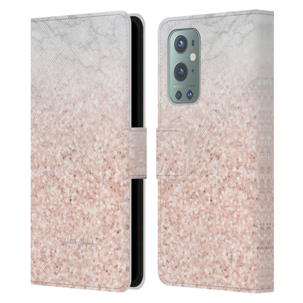 Nature Magick Rose Gold Marble Glitter Rose Gold Sparkle 2 Leather Book Wallet Case Cover For OnePlus 9