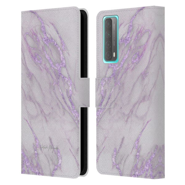 Nature Magick Marble Metallics Purple Leather Book Wallet Case Cover For Huawei P Smart (2021)