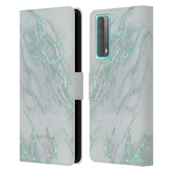 Nature Magick Marble Metallics Teal Leather Book Wallet Case Cover For Huawei P Smart (2021)