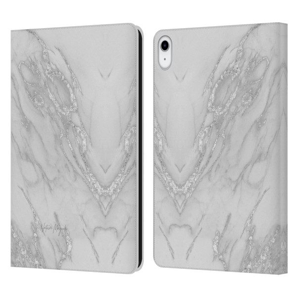 Nature Magick Marble Metallics Silver Leather Book Wallet Case Cover For Apple iPad 10.9 (2022)