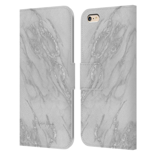 Nature Magick Marble Metallics Silver Leather Book Wallet Case Cover For Apple iPhone 6 Plus / iPhone 6s Plus