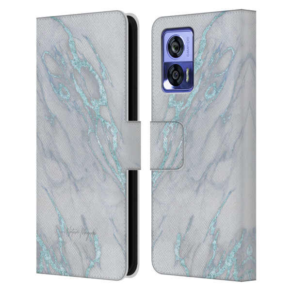 Nature Magick Marble Metallics Blue Leather Book Wallet Case Cover For Motorola Edge 30 Neo 5G