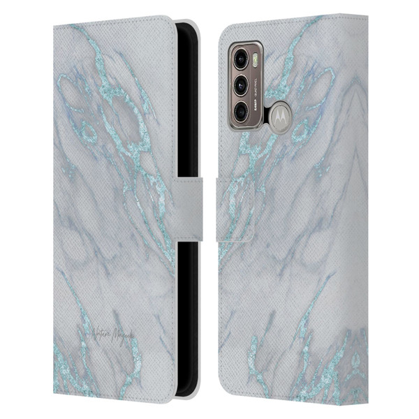 Nature Magick Marble Metallics Blue Leather Book Wallet Case Cover For Motorola Moto G60 / Moto G40 Fusion