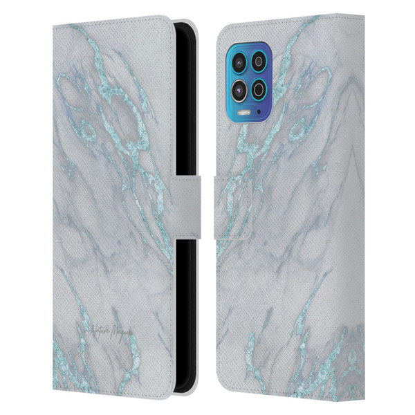 Nature Magick Marble Metallics Blue Leather Book Wallet Case Cover For Motorola Moto G100
