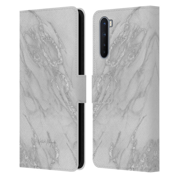 Nature Magick Marble Metallics Silver Leather Book Wallet Case Cover For OnePlus Nord 5G