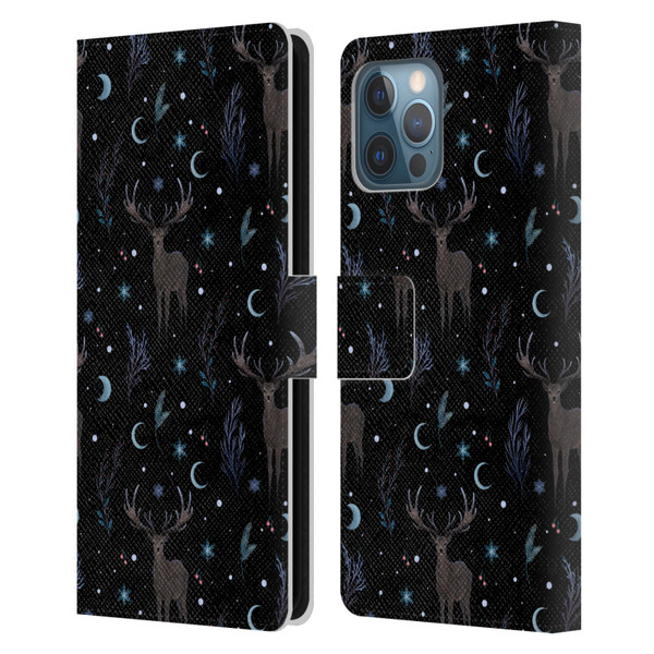 Episodic Drawing Art Winter Deer Pattern Leather Book Wallet Case Cover For Apple iPhone 12 Pro Max