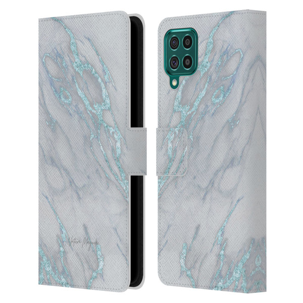 Nature Magick Marble Metallics Blue Leather Book Wallet Case Cover For Samsung Galaxy F62 (2021)