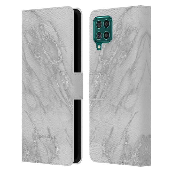 Nature Magick Marble Metallics Silver Leather Book Wallet Case Cover For Samsung Galaxy F62 (2021)