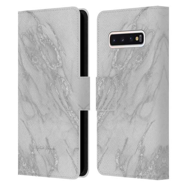 Nature Magick Marble Metallics Silver Leather Book Wallet Case Cover For Samsung Galaxy S10