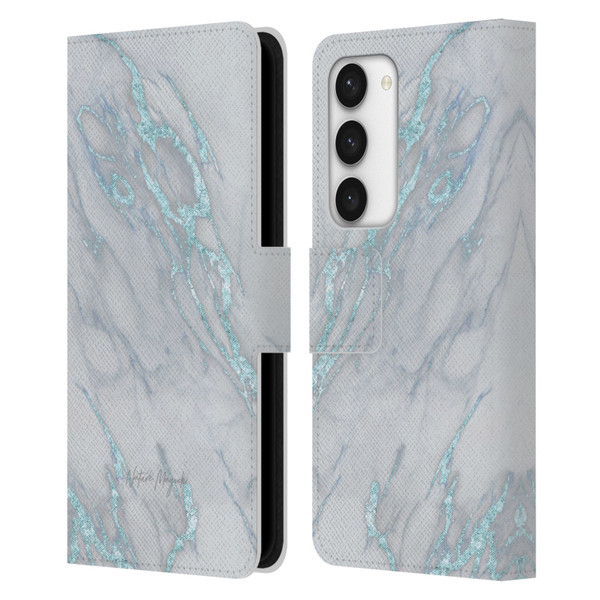 Nature Magick Marble Metallics Blue Leather Book Wallet Case Cover For Samsung Galaxy S23 5G