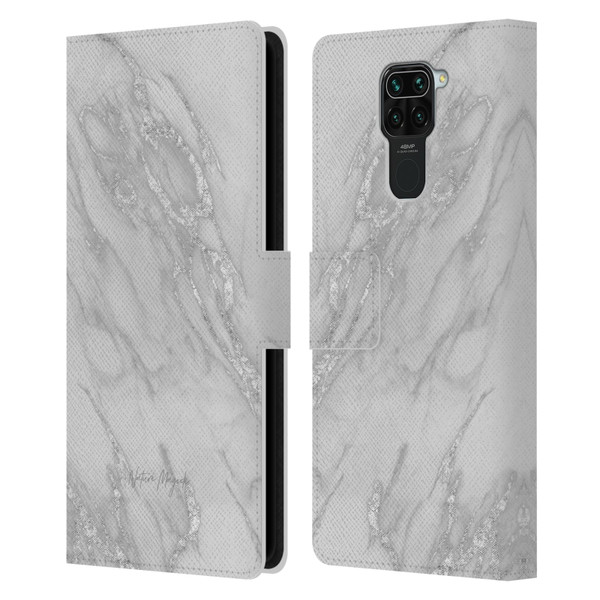 Nature Magick Marble Metallics Silver Leather Book Wallet Case Cover For Xiaomi Redmi Note 9 / Redmi 10X 4G
