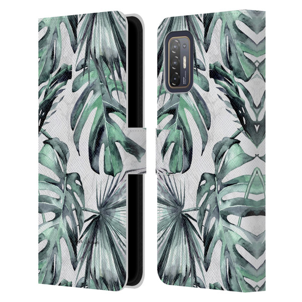 Nature Magick Tropical Palm Leaves On Marble Turquoise Green Island Leather Book Wallet Case Cover For HTC Desire 21 Pro 5G