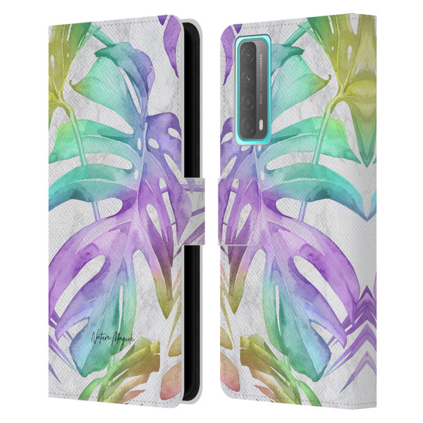 Nature Magick Tropical Palm Leaves On Marble Rainbow Leaf Leather Book Wallet Case Cover For Huawei P Smart (2021)