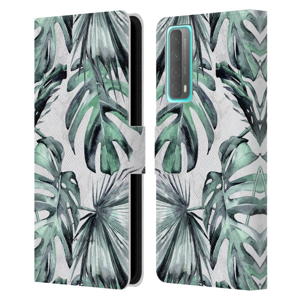 Nature Magick Tropical Palm Leaves On Marble Turquoise Green Island Leather Book Wallet Case Cover For Huawei P Smart (2021)