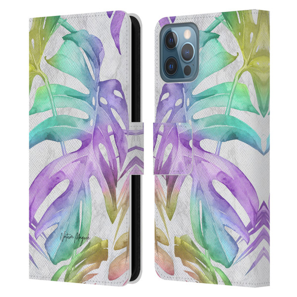 Nature Magick Tropical Palm Leaves On Marble Rainbow Leaf Leather Book Wallet Case Cover For Apple iPhone 12 / iPhone 12 Pro