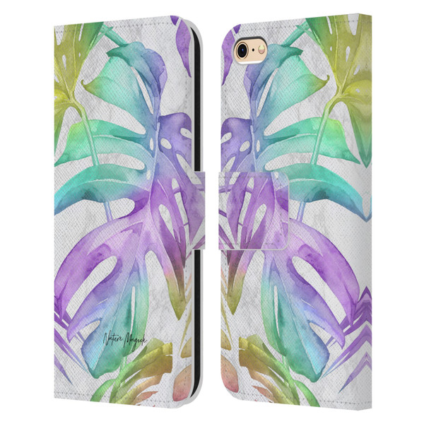 Nature Magick Tropical Palm Leaves On Marble Rainbow Leaf Leather Book Wallet Case Cover For Apple iPhone 6 / iPhone 6s