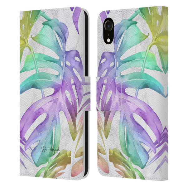 Nature Magick Tropical Palm Leaves On Marble Rainbow Leaf Leather Book Wallet Case Cover For Apple iPhone XR