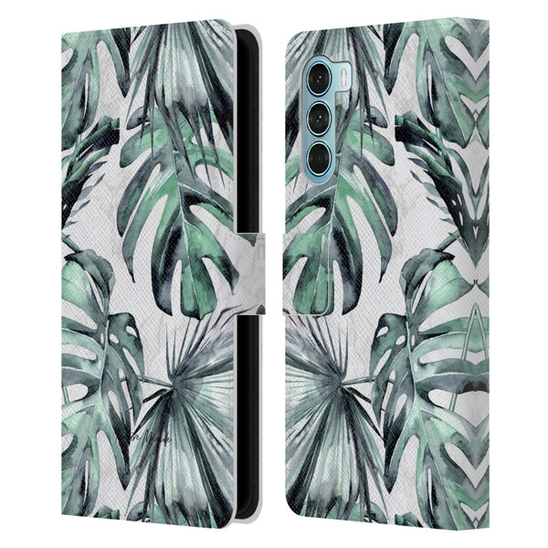 Nature Magick Tropical Palm Leaves On Marble Turquoise Green Island Leather Book Wallet Case Cover For Motorola Edge S30 / Moto G200 5G