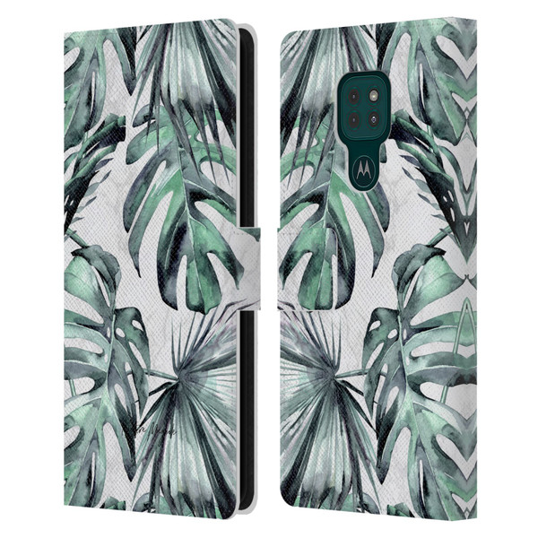 Nature Magick Tropical Palm Leaves On Marble Turquoise Green Island Leather Book Wallet Case Cover For Motorola Moto G9 Play