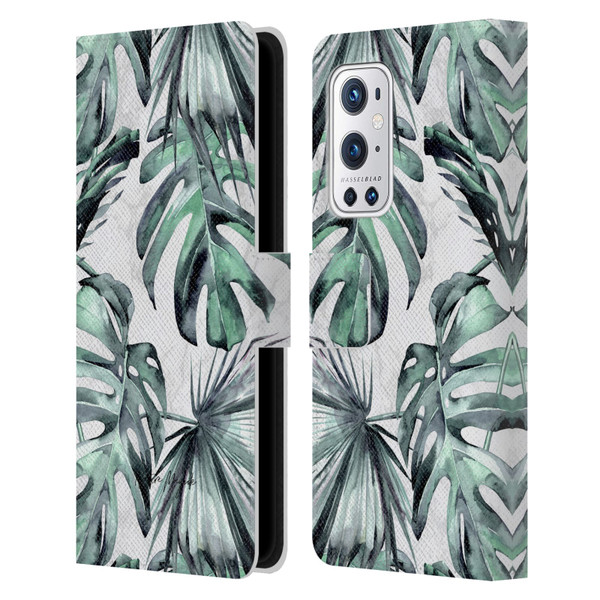Nature Magick Tropical Palm Leaves On Marble Turquoise Green Island Leather Book Wallet Case Cover For OnePlus 9 Pro