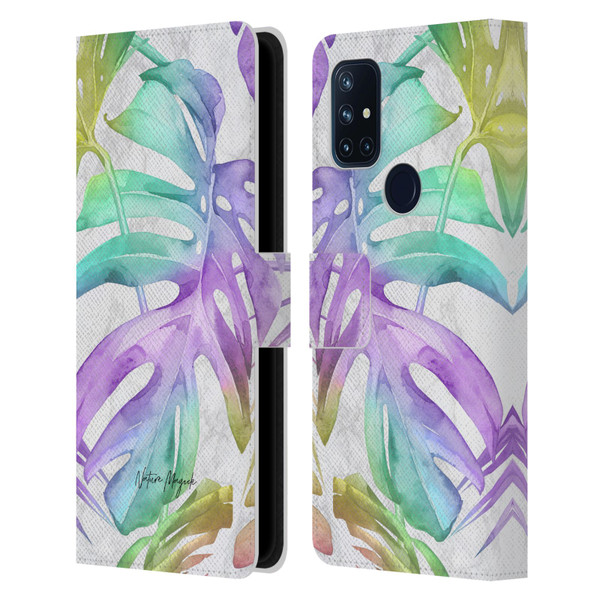 Nature Magick Tropical Palm Leaves On Marble Rainbow Leaf Leather Book Wallet Case Cover For OnePlus Nord N10 5G
