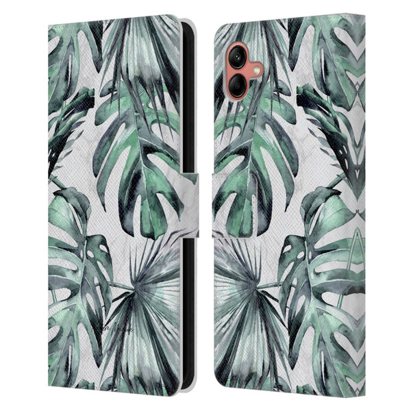 Nature Magick Tropical Palm Leaves On Marble Turquoise Green Island Leather Book Wallet Case Cover For Samsung Galaxy A04 (2022)
