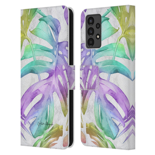 Nature Magick Tropical Palm Leaves On Marble Rainbow Leaf Leather Book Wallet Case Cover For Samsung Galaxy A13 (2022)