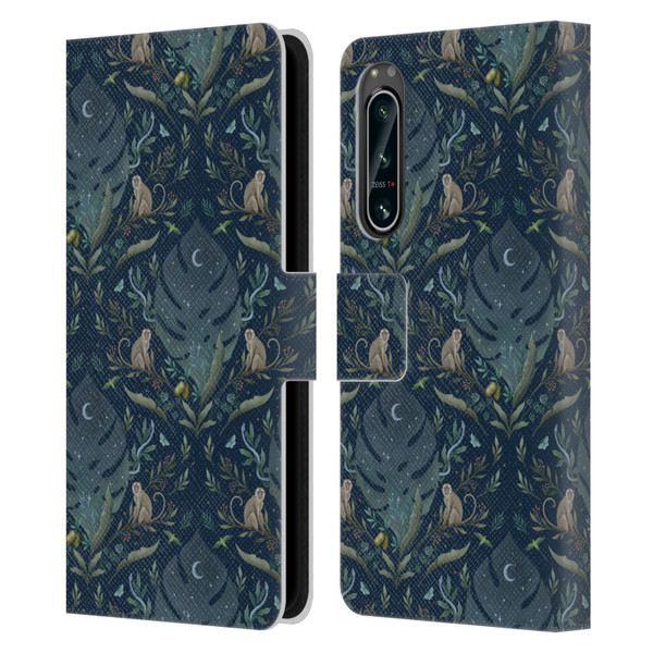 Episodic Drawing Art Monkey Tropical Light Pattern Leather Book Wallet Case Cover For Sony Xperia 5 IV
