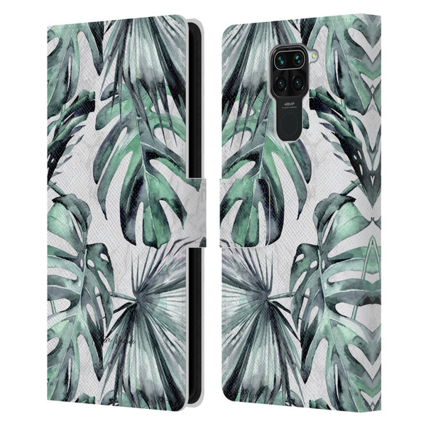 Nature Magick Tropical Palm Leaves On Marble Turquoise Green Island Leather Book Wallet Case Cover For Xiaomi Redmi Note 9 / Redmi 10X 4G