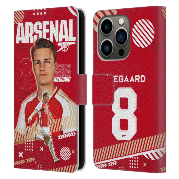 Arsenal FC 2023/24 First Team Martin Ødegaard Leather Book Wallet Case Cover For Apple iPhone 14 Pro