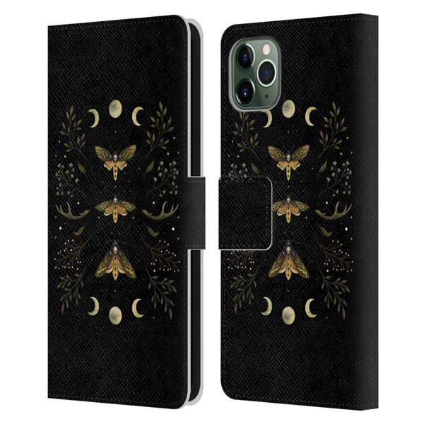 Episodic Drawing Illustration Animals Death Head Moth Night Leather Book Wallet Case Cover For Apple iPhone 11 Pro Max